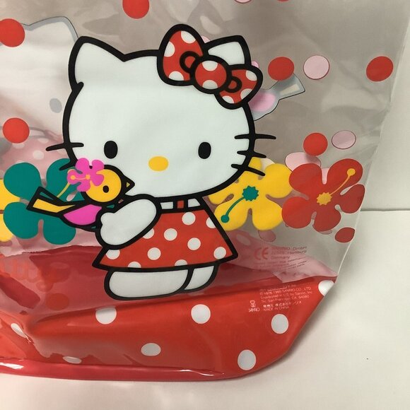 Vintage 1995 Hello Kitty Clear Plastic Tote Bag Red Dots Tropical Flowers Birds - Picture 2 of 16